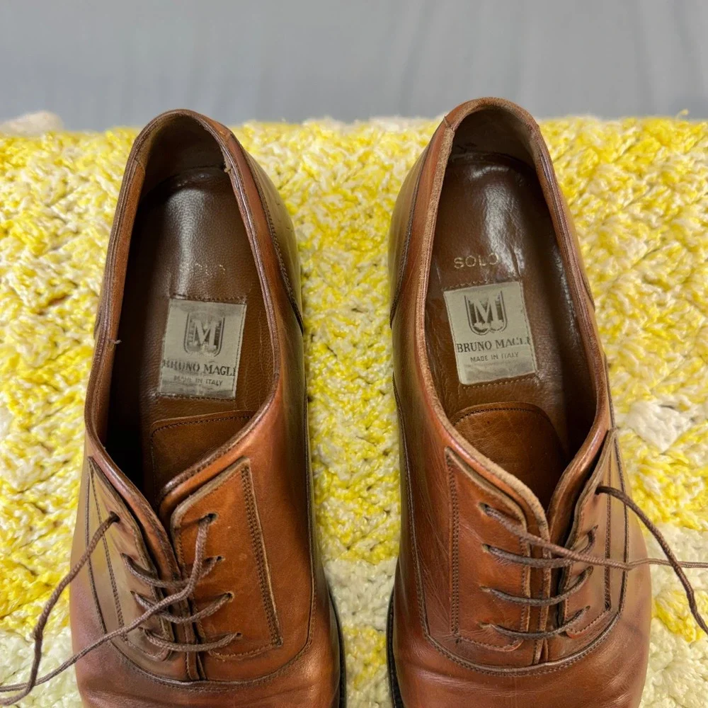 Bruno Magli Solo Mens Brown Leather Oxford Dress Shoes Made in Italy Siz 9 45326